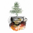 Joyeuses fêtes avec tasse et sapin stylisé